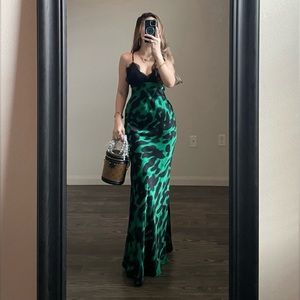 Forever 21 Lace trim Satin Leopard Maxi dress